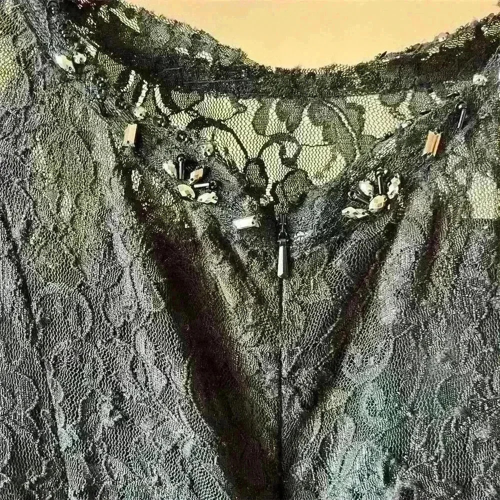 eDressit Black Lace & Satin Formal Dress Size 8 3/4 Sleeve Long Wedding Gown - Picture 8 of 15